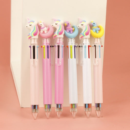 Pulpen Unicorn 6 Warna Ballpoint Perlengkapan Menulis Multicolor Pena 0.5mm Bolpen Karakter Mix Colour isi Tinta 6in1 Alat Tulis Sekolah Kantor Warna Warni