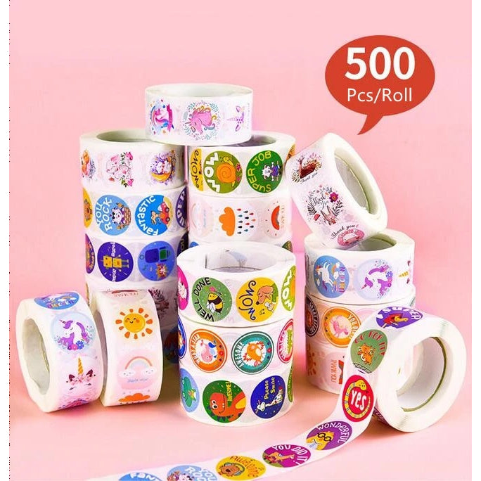 Sticker Roll 500pcs Tempelan Bulat Hiasan Botol Minum Toples Jar Kotak Makan Hias Buku Diary Scarpbook Stiker Bulat Karakter Aesthetic Motif Kartun Animal Gambar Lucu Mainan Hadiah Anak Sekolah Pacar Teman