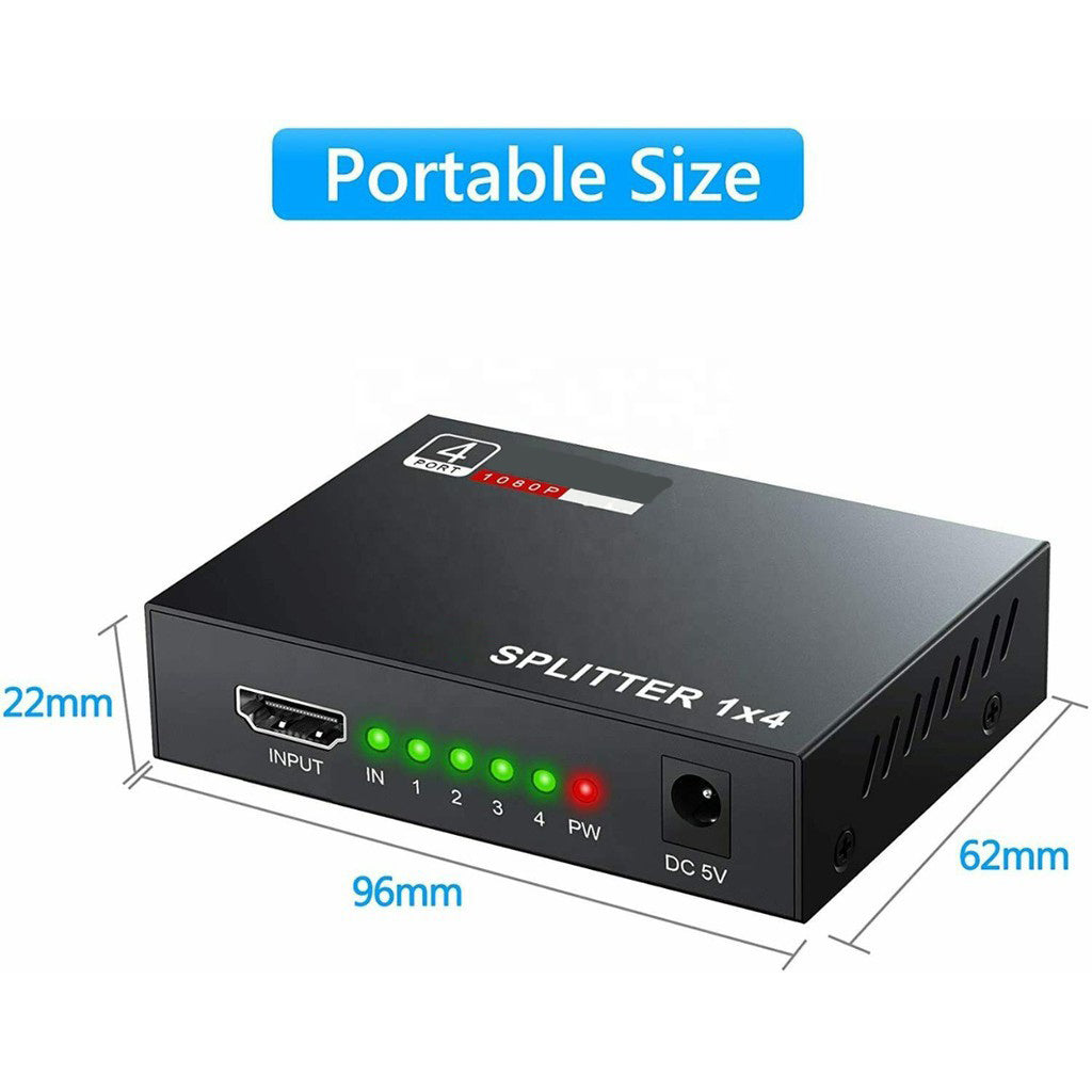 Splitter Colokan 4 Output 1x4 Port HUB HD 4K 1080P 3D SPLIT 1 IN 4 OUT Repeater Amplifier V1.4 Adapter