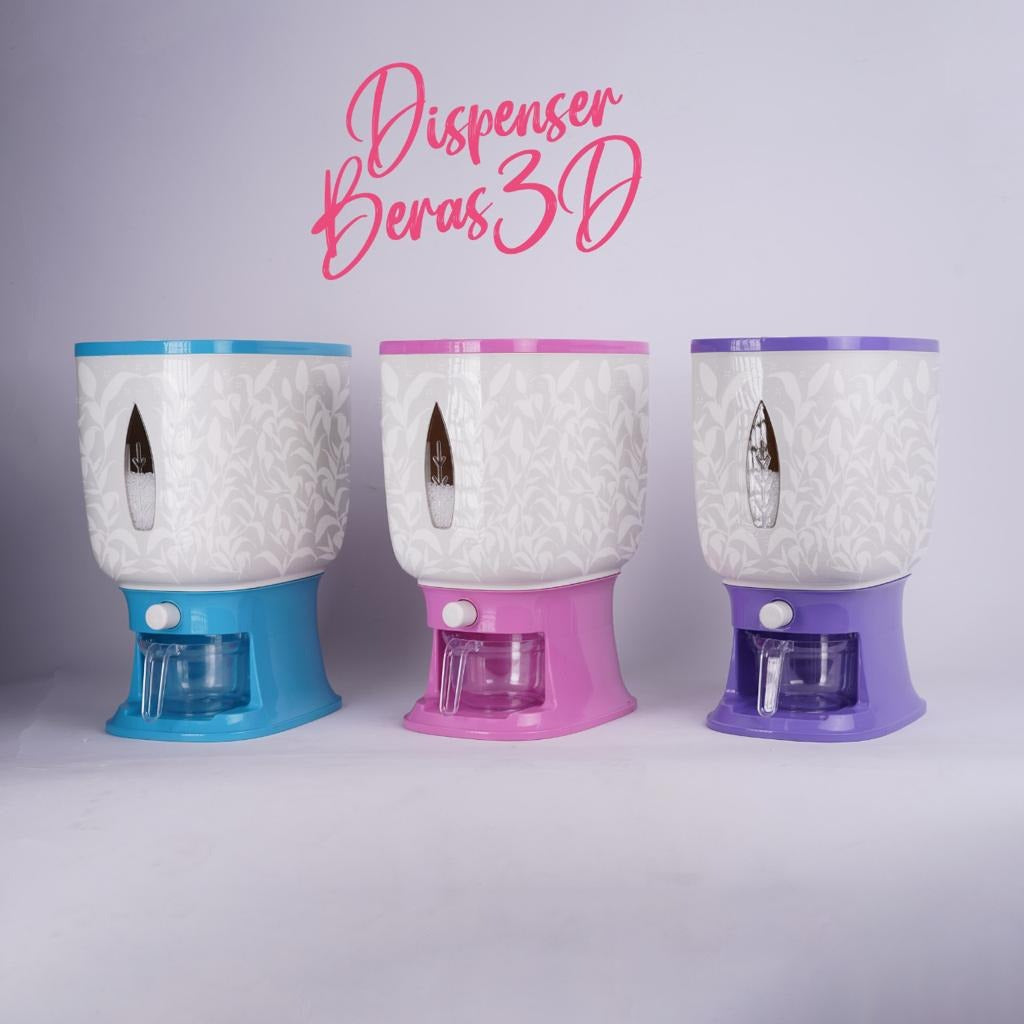 Rice Box Dispenser Beras Otomatis 3D FREE Cup 12L 10Kg / Wadah Penyimpanan Kacang Sereal Makanan Anti Kutu Hama Tidak Lembab Tahan Jamur / Storage Container Dengan Pengering Food Grade Peralatan Dapur Praktis Dapat Cangkir Gleas UkurSerbaguna