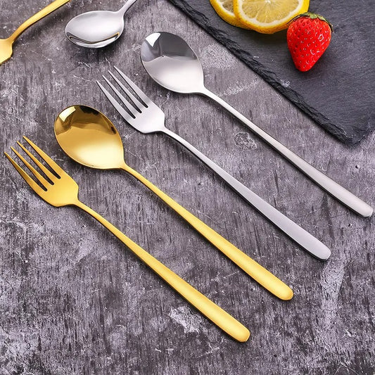 Sendok Garpu Korea Sujeo / Alat Makan Korean Panjang Spoon Fork Gagang Panjang Bahan Tebal Cutlery Stainless Steel Anti Karat Peralatan Makan Traveling Unik Premium Berkualitas Kualitas Bagus