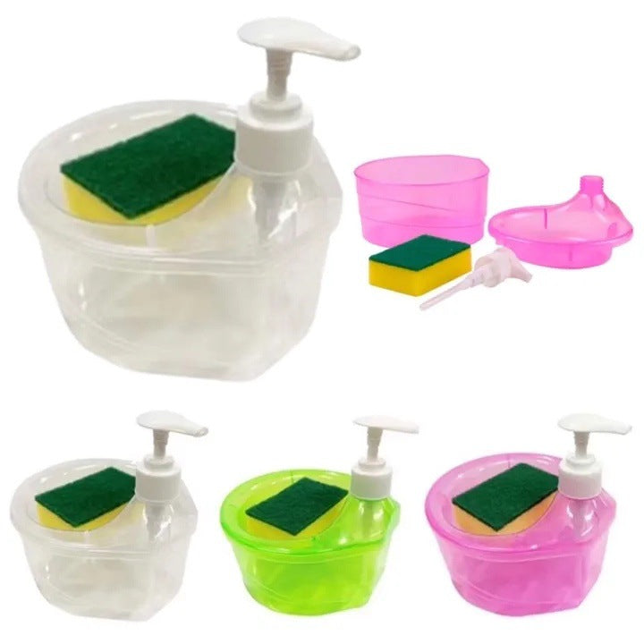 Tempat Sabun Bulat 1000ml + Spons Cuci Piring (2in1) Dispenser Sabun Cair Botol Soap Pump Wadah Sunlight Viral MR.DIY Unik