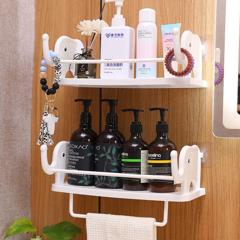 Rak Gantung Tempel Dinding Motif Gajah / Storage Rack Dapur Kamar Mandi Ruang Tamu Tidur / Holder Tanpa Paku Hook Gantungan Kain Lap Tempat Sabun Shampoo Peralatan Kecap Saos Garam Gula Minyak Serbaguna Holder Organizer Vertikal Unik Lucu Modern Minimalis