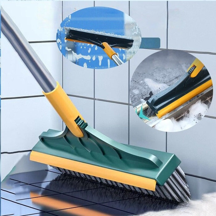 Sikat Kamar Mandi 2in1 - Sapu dan Wiper / Magic Broom Wiper Alat Gosok Pembersih Lantai WC Toilet Dinding / Bathroom Floor Brush Gagang Panjang Plastik Nylon Karet SIkat Stainless Steel Praktis Serbaguna