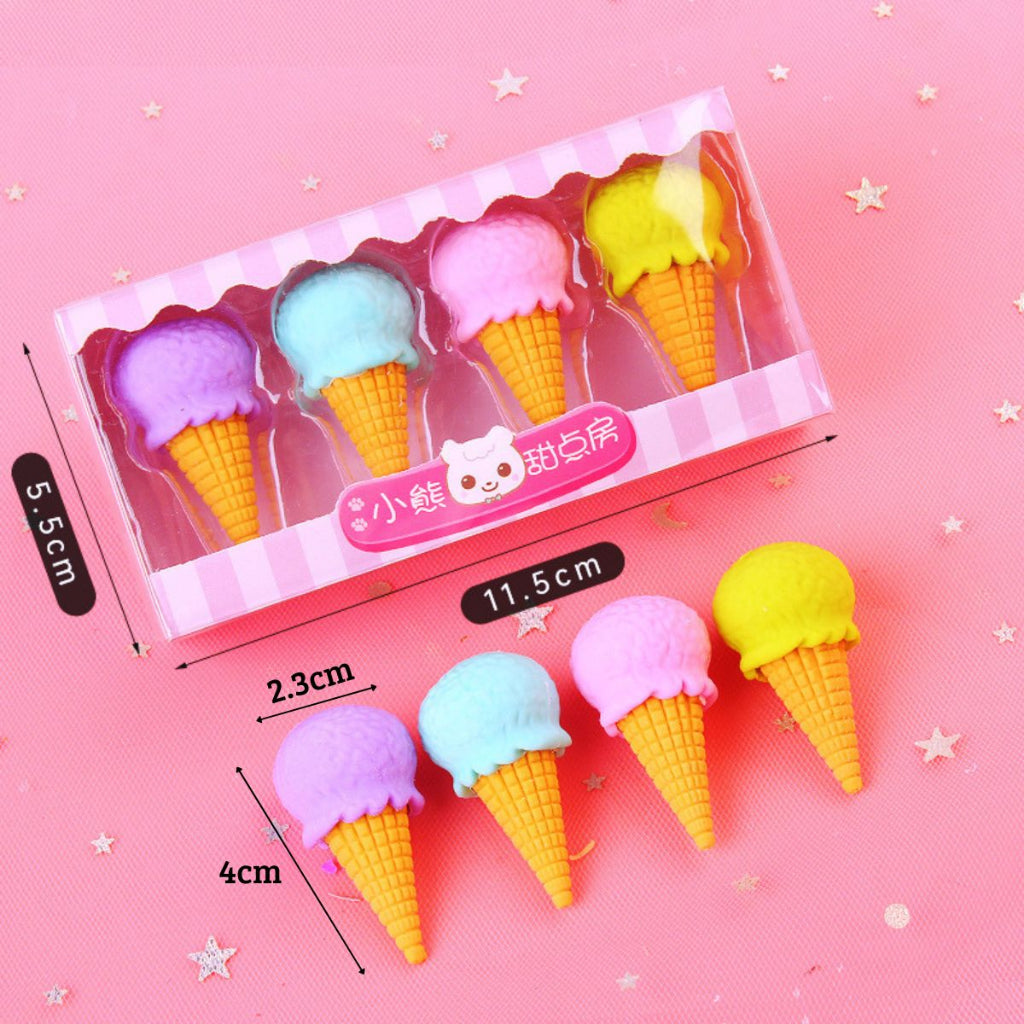 Penghapus Set Karakter 4pcs / Pengahapus Karet Eraser Bentuk Lolipop Cone Ice Cream Donut Anak Sekolah TK SD SMP SMA Unik Lucu Hadiah Ulang Tahun Warna Warni Macaron Pastel