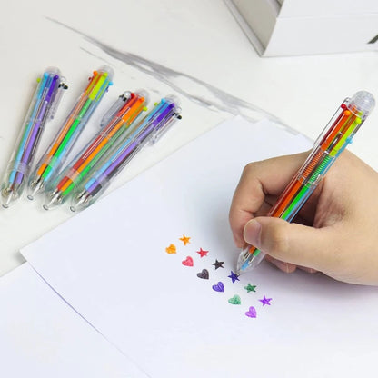 Pulpen 6 Warna isi Tinta 6in1 Pena 0.5mm / Ballpoint Perlengkapan Menulis Multicolor Pen Case Transparent Transparan Bolpen Mix Colour Alat Tulis Kantor Sekolah Warna Warni