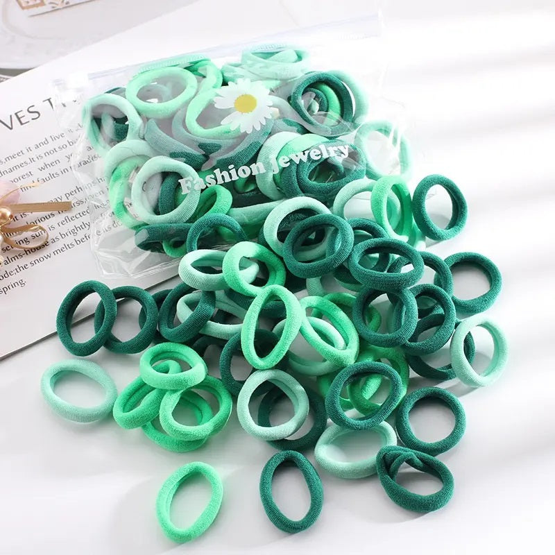 Ikat Rambut Polos Isi 50pcs Free Pouch - Karet Donut Towel Ring Import Korea Gelang Tali Kunciran Warna Warni Cerah Pastel Korean Style Kuncir Nilon Elastis Simple Elegan Aksesoris Rambut Anak Dan Dewasa Nyaman Anti Kusut Tidak Berbekas Tanpa Bekas