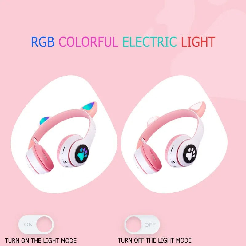 Headphone Bluetooth MZ-023 LED Telinga Kucing Headset Bando Wireless Portable Cute Cat Audio Stereo Super Bass Earphone Music Gaming