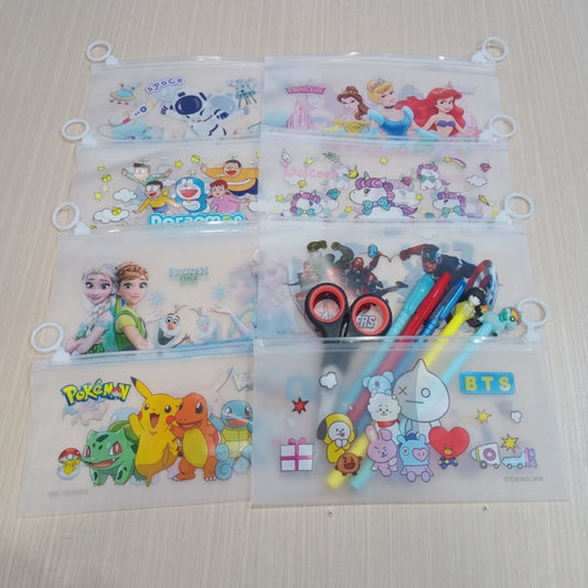 Tempat Pensil Pulpen Transparan / Pouch Zipper Lock Karakter Motif Lucu / Kotak Tempat Penyimpanan Alat Tulis Kantor Sekolah Anak / Dompet Kosmetik Makeup Kosmetik Peralatan Sekolah Kantor Travelling Tahan Air Gambar Unik Character Frozen Disney Serbaguna