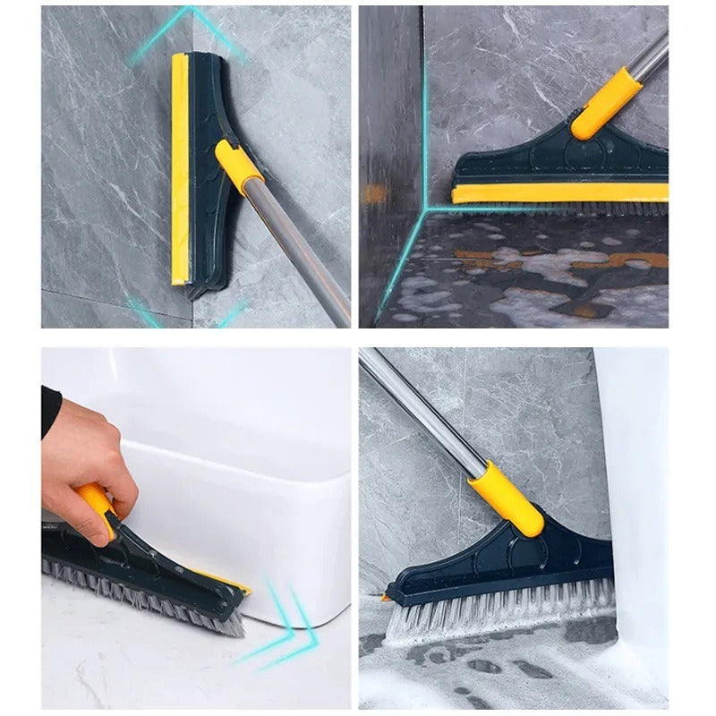 Sikat Kamar Mandi 2in1 - Sapu dan Wiper / Magic Broom Wiper Alat Gosok Pembersih Lantai WC Toilet Dinding / Bathroom Floor Brush Gagang Panjang Plastik Nylon Karet SIkat Stainless Steel Praktis Serbaguna