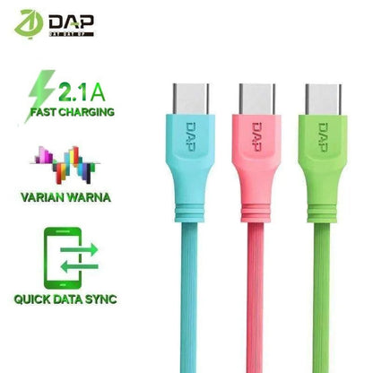 Kabel Data DAP D-B01M Micro USB 100Cm - Cable Charger Casan Fast Charging 2.1A Cable Transmission 1M High Speed Bentuk Bulat 1 Meter Transfer 480 mbps warna Macaron Pastel Hijau Biru Ungu Pink Putih Hitam