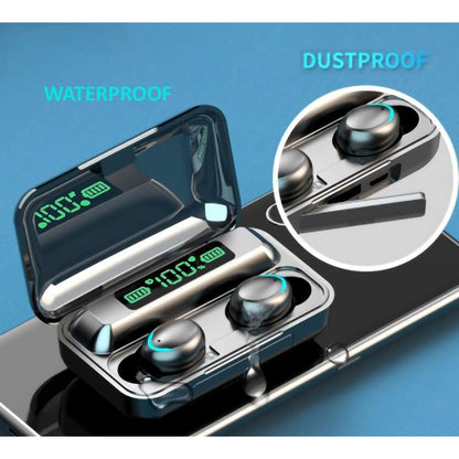 Headset Bluetooth TWS F9 + Powerbank 3000Mah Charging Case / Wireless Earphone Bass Stereo In-Ear Handsfree Earbuds Earphones LED Digital Display With Microphone Running Olahraga Gym Fitness Hiking Sepeda Earbud Tombol Play Plause Call Volume Next