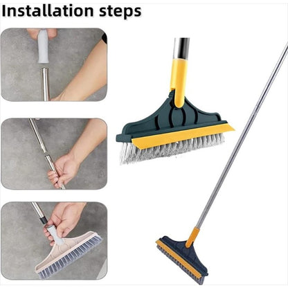 Sikat Kamar Mandi 2in1 - Sapu dan Wiper / Magic Broom Wiper Alat Gosok Pembersih Lantai WC Toilet Dinding / Bathroom Floor Brush Gagang Panjang Plastik Nylon Karet SIkat Stainless Steel Praktis Serbaguna