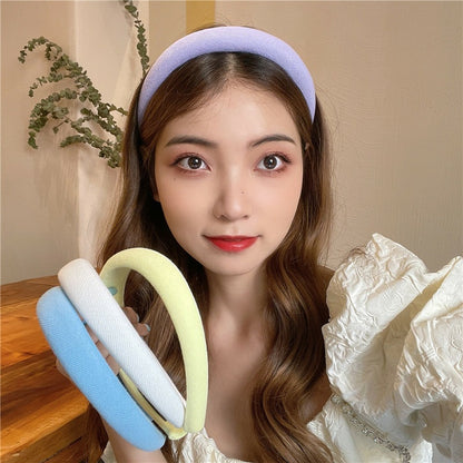 Bando Korea Busa Tebal Polos - Bandana Nagita Slavina Anak Dewasa Wanita Kain Busa Tidak Sakit Lembut Classic Pastel / Headband Cloud Import Korean Style Fashion