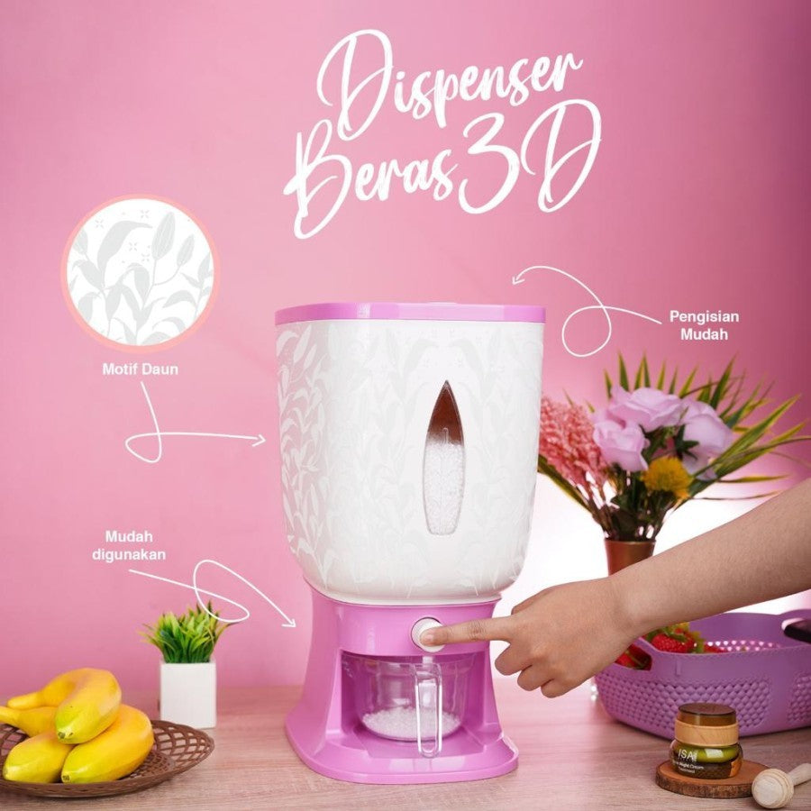 Rice Box Dispenser Beras Otomatis 3D FREE Cup 12L 10Kg / Wadah Penyimpanan Kacang Sereal Makanan Anti Kutu Hama Tidak Lembab Tahan Jamur / Storage Container Dengan Pengering Food Grade Peralatan Dapur Praktis Dapat Cangkir Gleas UkurSerbaguna