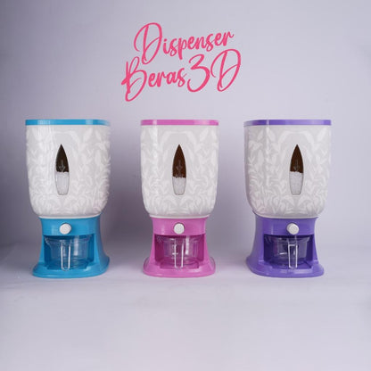 Rice Box Dispenser Beras Otomatis 3D FREE Cup 12L 10Kg / Wadah Penyimpanan Kacang Sereal Makanan Anti Kutu Hama Tidak Lembab Tahan Jamur / Storage Container Dengan Pengering Food Grade Peralatan Dapur Praktis Dapat Cangkir Gleas UkurSerbaguna