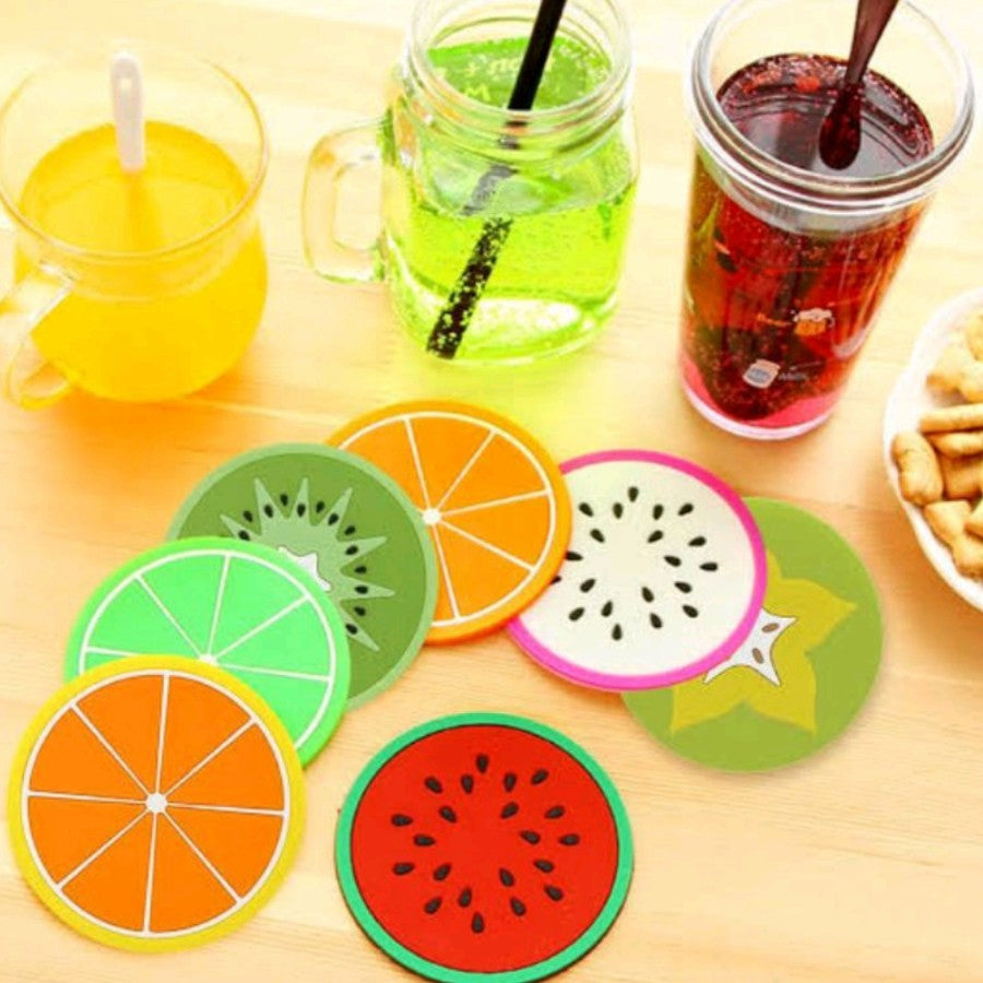 Tatakan Gelas Motif Buah Silikon Anti Panas Dingin Silicone Coasters Alas Cangkir Botol Minum Tatakan Bulat Motif Unik Lucu Anti Slip Aksesoris Dapur Serbaguna Untuk Hadiah Souvenir Pernikahan