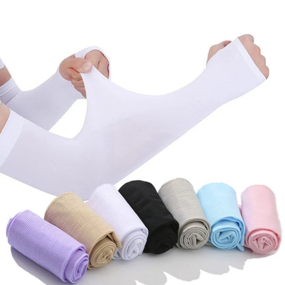 Manset Tangan Katun Polos Pria Wanita / Pelindung Matahari Anti Sinar UV Handsock Muslimah Dengan Lubang Jempol Sarung Tangan Panjang Unisex Sepeda Hiking Golf Camping