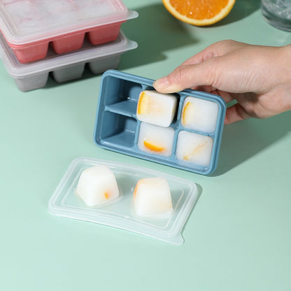 Cetakan 6 Kotak Dengan Penutup / Alat Pencetak Es Batu Puding Agar-Agar Jelly Coklat Yogurt Air Kaldu Anti Pecah / Ice Cube Mold Square Food Grade / Wadah Tempat Cetak 6 Sekat Unik Serbaguna Bahan Kontainer Plastik