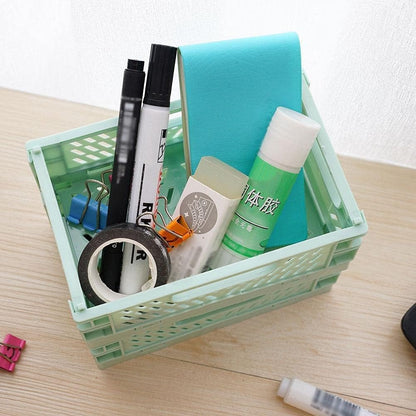 Keranjang Mini Lipat Serbaguna / Kotak Penyimpanan Aksesoris Peralatan Kantor Sekolah Anak / Foldable Box Storage Organizer Plastic / Wadah Tempat Make Up Alat Tulis Perapih Meja Aesthetic Multifungsi