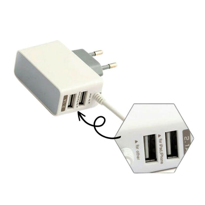 Travel Charger 3 Output 2.1A Kabel Data Casan HP Android 3in1 Dual USB Port + Kabel Micro USB