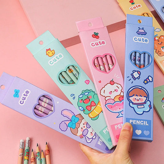 Pensil Cute 1 Set Isi 6pcs Dengan Penghapus / Alat Tulis Sekolah Anak 6in1 Pensil Bergambar Karakter Unik Lucu Pencil Perlengkapan ATK Kids Pencil