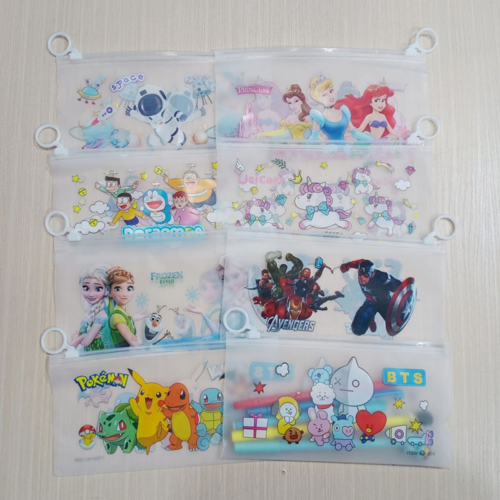 Tempat Pensil Pulpen Transparan / Pouch Zipper Lock Karakter Motif Lucu / Kotak Tempat Penyimpanan Alat Tulis Kantor Sekolah Anak / Dompet Kosmetik Makeup Kosmetik Peralatan Sekolah Kantor Travelling Tahan Air Gambar Unik Character Frozen Disney Serbaguna