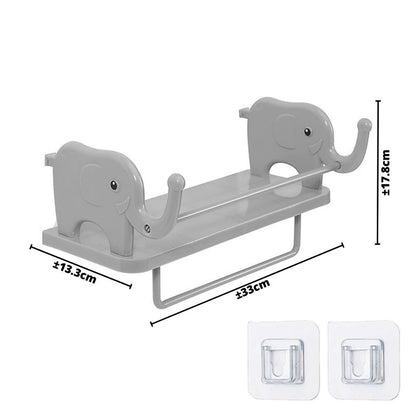 Rak Gantung Tempel Dinding Motif Gajah / Storage Rack Dapur Kamar Mandi Ruang Tamu Tidur / Holder Tanpa Paku Hook Gantungan Kain Lap Tempat Sabun Shampoo Peralatan Kecap Saos Garam Gula Minyak Serbaguna Holder Organizer Vertikal Unik Lucu Modern Minimalis