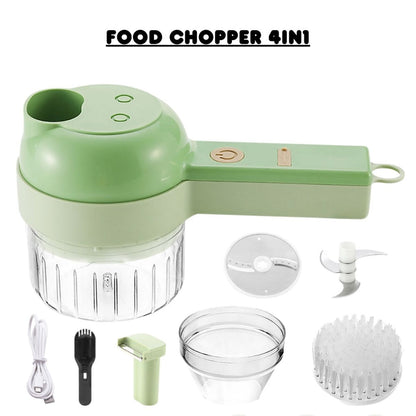 Food Chopper Elektrik SET 4in1 (Sliced, Blender, Cleaner, Peeler) / Alat Portable Pemotong Sayuran Iris Bawang Penggiling Daging Potong Sayur Penghalus Bumbu Dapur Serbaguna Mesin Copper Listrik Wadah Giling Cincang