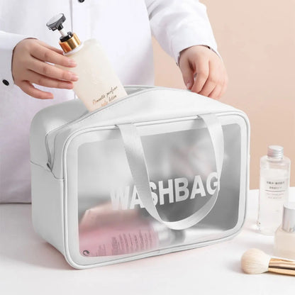 TAS WASHBAG WATERPROOF / Travel Bag Organizer Anti Air Tempat Kosmetik Alat Mandi Perlengkapan Make-up Peralatan Gadget Aksesoris Transparent Bening