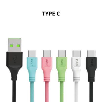 Kabel Data DAP D-B01M Micro USB 100Cm - Cable Charger Casan Fast Charging 2.1A Cable Transmission 1M High Speed Bentuk Bulat 1 Meter Transfer 480 mbps warna Macaron Pastel Hijau Biru Ungu Pink Putih Hitam