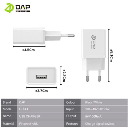 [MA] Adapter Charger DAP D-AT6 1A Single USB Adaptor Original Fast Charging Batok Kepala Casan Travel Hp