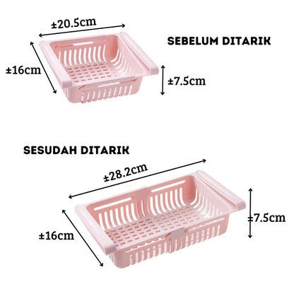 Rak Kulkas Tambahan Multifungsi / Keranjang Jepit Penyimpanan Buah Sayuran Daging / Storage Box Organizer / Laci Geser Perapih Wadah Tempat Bumbu Dapur Masak Makanan Sliding Rack Serbaguna