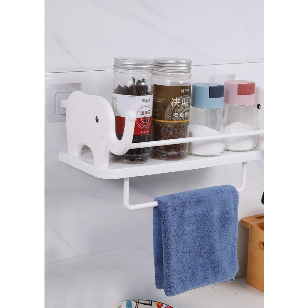 Rak Gantung Tempel Dinding Motif Gajah / Storage Rack Dapur Kamar Mandi Ruang Tamu Tidur / Holder Tanpa Paku Hook Gantungan Kain Lap Tempat Sabun Shampoo Peralatan Kecap Saos Garam Gula Minyak Serbaguna Holder Organizer Vertikal Unik Lucu Modern Minimalis