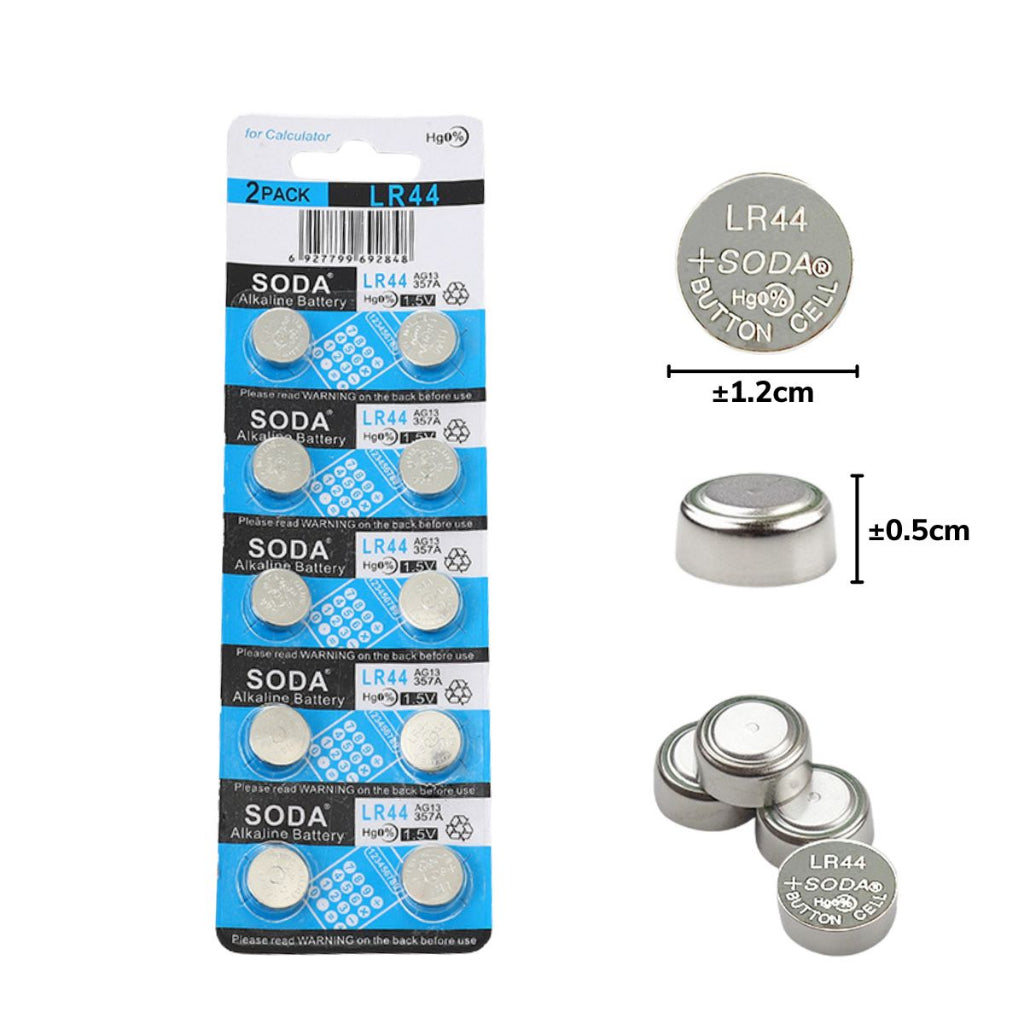 Baterai Kancing Soda LR41 LR44 / Batu Batre Untuk Jam Tangan Timbangan Kalkulator Mainan PDA / Battery Button Cell 1.5 Volt / Batere Koin Untuk Peralatan Elektronik Tahan Lama / Batrai 1.5v Serbaguna AG10 AG3