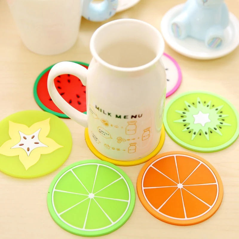 Tatakan Gelas Motif Buah Silikon Anti Panas Dingin Silicone Coasters Alas Cangkir Botol Minum Tatakan Bulat Motif Unik Lucu Anti Slip Aksesoris Dapur Serbaguna Untuk Hadiah Souvenir Pernikahan