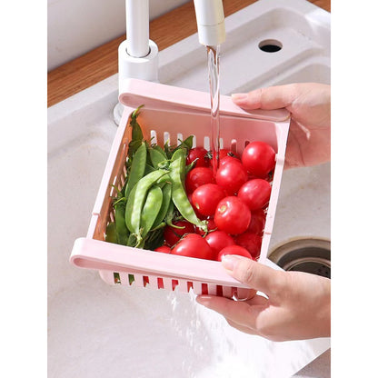 Rak Kulkas Tambahan Multifungsi / Keranjang Jepit Penyimpanan Buah Sayuran Daging / Storage Box Organizer / Laci Geser Perapih Wadah Tempat Bumbu Dapur Masak Makanan Sliding Rack Serbaguna