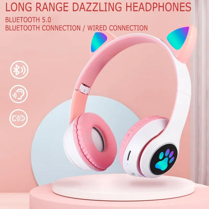 Headphone Bluetooth MZ-023 LED Telinga Kucing Headset Bando Wireless Portable Cute Cat Audio Stereo Super Bass Earphone Music Gaming