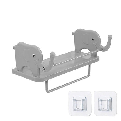 Rak Gantung Tempel Dinding Motif Gajah / Storage Rack Dapur Kamar Mandi Ruang Tamu Tidur / Holder Tanpa Paku Hook Gantungan Kain Lap Tempat Sabun Shampoo Peralatan Kecap Saos Garam Gula Minyak Serbaguna Holder Organizer Vertikal Unik Lucu Modern Minimalis