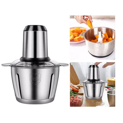 Chopper Daging Stainless 2in1 Blender 4 Mata Pisau Stainless Steel / Mesin Penggiling Daging Sayur Sayuran Buah Bumbu Serbaguna Kapasitas Besar Anti Karat Awet tahan Lama Mudah Dibersihkan Rumah tangga Restaurant Restoran Best Seller Must Have