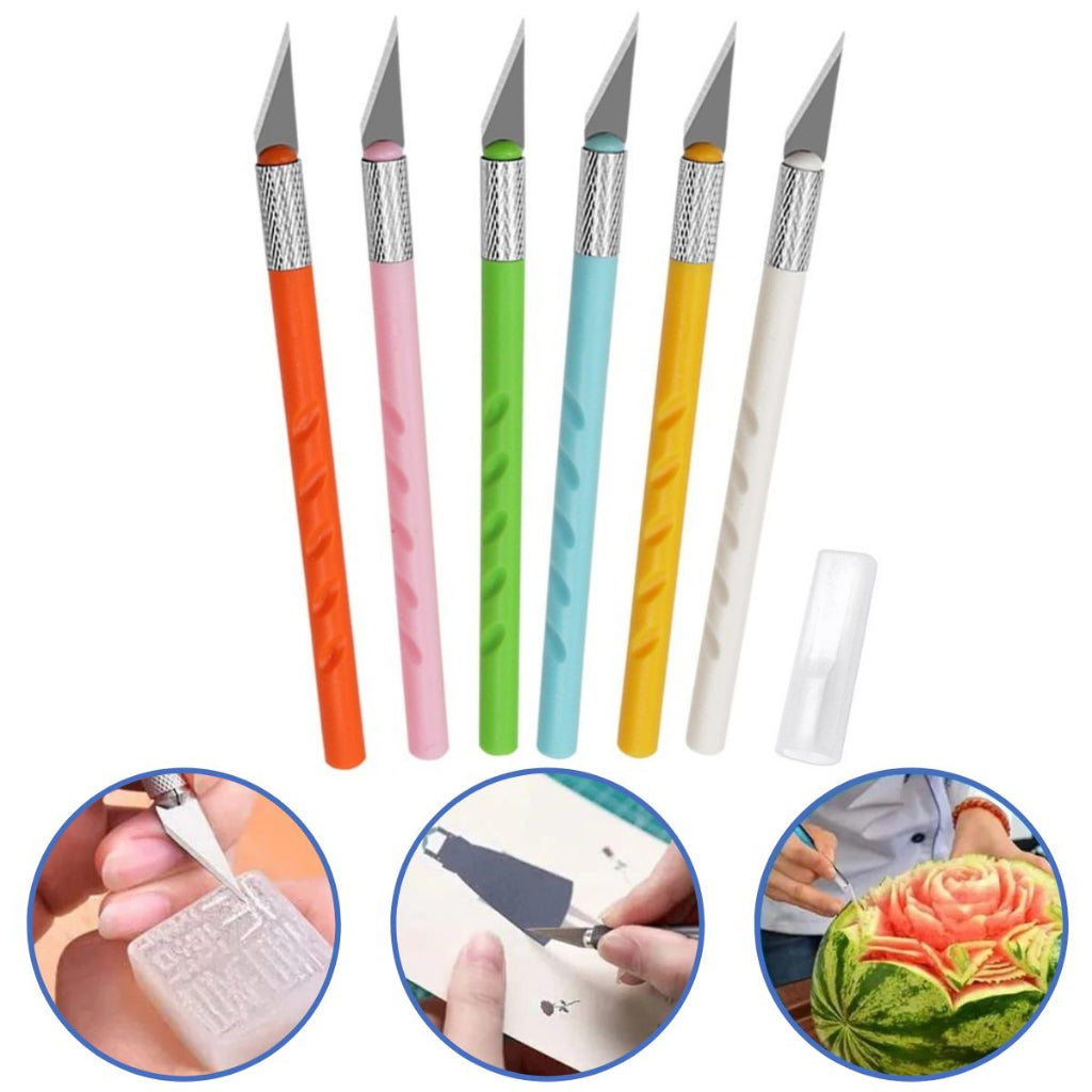 Pisau Ukir Seni Kerajinan Tangan Stainless Steel / Carving Knife Art Pen Crafting DIY Hobi Model Kit Hobby / Alat Potong Kertas Sticker Buah Pahat Kayu Tajam Rapi Cutter Pen Semangka Wortel Tomat Serbaguna Anti Karat