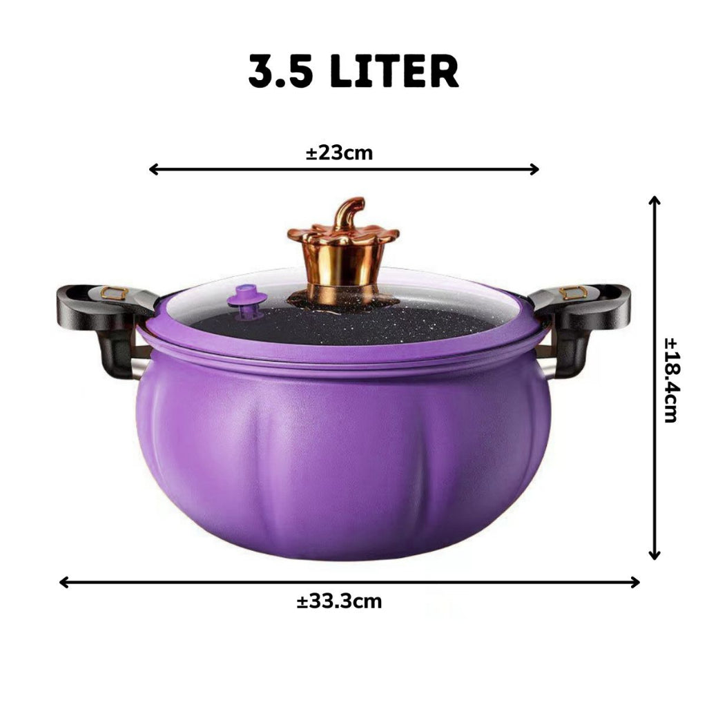 Panci Presto Bentuk Labu 3.5L 8L 3.5 Liter 8 Liter Anti Lengket Pressure Cooker Kedap Udara Teflon Ganggang / Totipotent Pot Kuali Masak Bulat Model Waluh Pumpkin / Tempat Memasak Pelunak Daging & Ayam Food Grade Hadiah Kado Pernikahan Pindahan Rumah