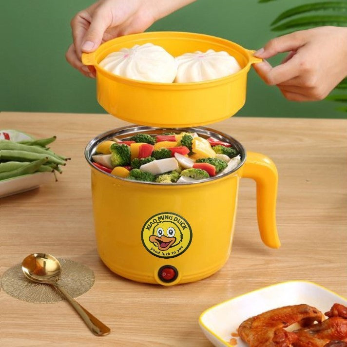 Panci Listrik Serbaguna 0.8 Liter Dengan Kukusan / Wajan Penggorengan Untuk Memasak Sayur Hot Pot Rebus Kukus Soup Shabu Steamboat Bubur / Electric Pot With Steamer 0.8L / Panci Elektrik 2in1 Ala Korea Jepang Stainless Anti Lengket