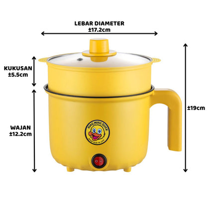 Panci Listrik Serbaguna 0.8 Liter Dengan Kukusan / Wajan Penggorengan Untuk Memasak Sayur Hot Pot Rebus Kukus Soup Shabu Steamboat Bubur / Electric Pot With Steamer 0.8L / Panci Elektrik 2in1 Ala Korea Jepang Stainless Anti Lengket