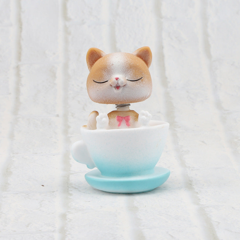 Hiasan Pajangan Kucing Goyang / Hias Dashboard Meja Kerja Belajar Rumah Kamar Ruangan Bentuk Cup Cangkir Geleng Kepala / Miniatur Dekorasi Mini Rocking Cat Car Decoration / Mainan Patung Hobby Kucing Pajang Interior Aksesoris Travel Unik Lucu