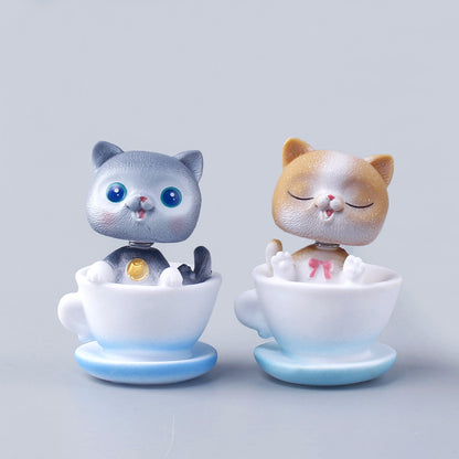 Hiasan Pajangan Kucing Goyang / Hias Dashboard Meja Kerja Belajar Rumah Kamar Ruangan Bentuk Cup Cangkir Geleng Kepala / Miniatur Dekorasi Mini Rocking Cat Car Decoration / Mainan Patung Hobby Kucing Pajang Interior Aksesoris Travel Unik Lucu