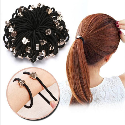 Ikat Rambut Korea Hitam Mote / Karet Kuncir Super Tebal / Black Basic Kunciran Gelang Elastis / Hair Tie Ponytail Import Wanita Dewasa Anak Balita