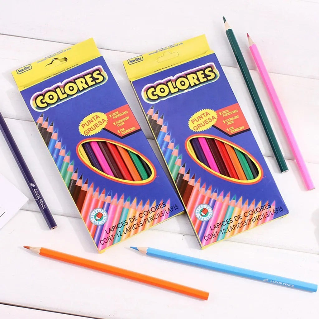 Pensil Warna Colores 12in1 PANJANG PENDEK Stationery Set Colour Pencil Color Drawing Tools / Peralatan Menggambar Mewarnai Isi 12Pcs Alat Seni Lukis / Perlengkapan Sekolah Hadiah Kado Ulang Tahun Edukasi Anak Playgroup Paud TK SD SMP SMA Bermain Belajar