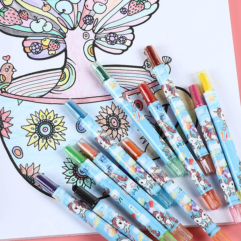 Crayon Putar 12 Warna Rolling Crayon Oil Pastel Set 12pcs/ Peralatan Menggambar Dan Mewarnai / Krayon Bergambar Karakter Lucu Alat Tulis Seni Lukis Perlengkapan Sekolah Edukasi Anak Bermain Belajar Goody Bag Hadiah Kado Ulang Tahun 2 3 4 5 SD PAUD