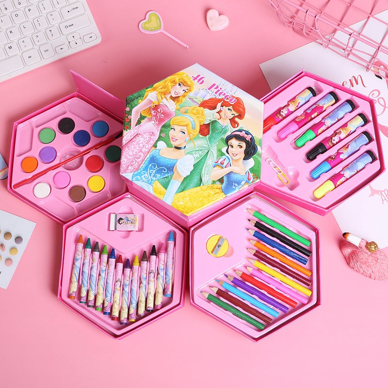 Crayon Set Karakter 46 Pcs - Peralatan Menggambar Mewarnai Isi 46pcs Krayon Pencil Warna Cat Air Spidol Box Kartun Lucu Paket Kit Supplies Painting Set Alat Tulis Seni Lukis Perlengkapan Sekolah Edukasi Anak Bermain Belajar Hadiah Kado Ulang Tahun SD PAUD